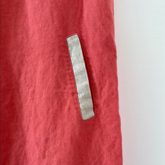 Vibrant Coral Linen Shift Dress L - Picture 3 of 5